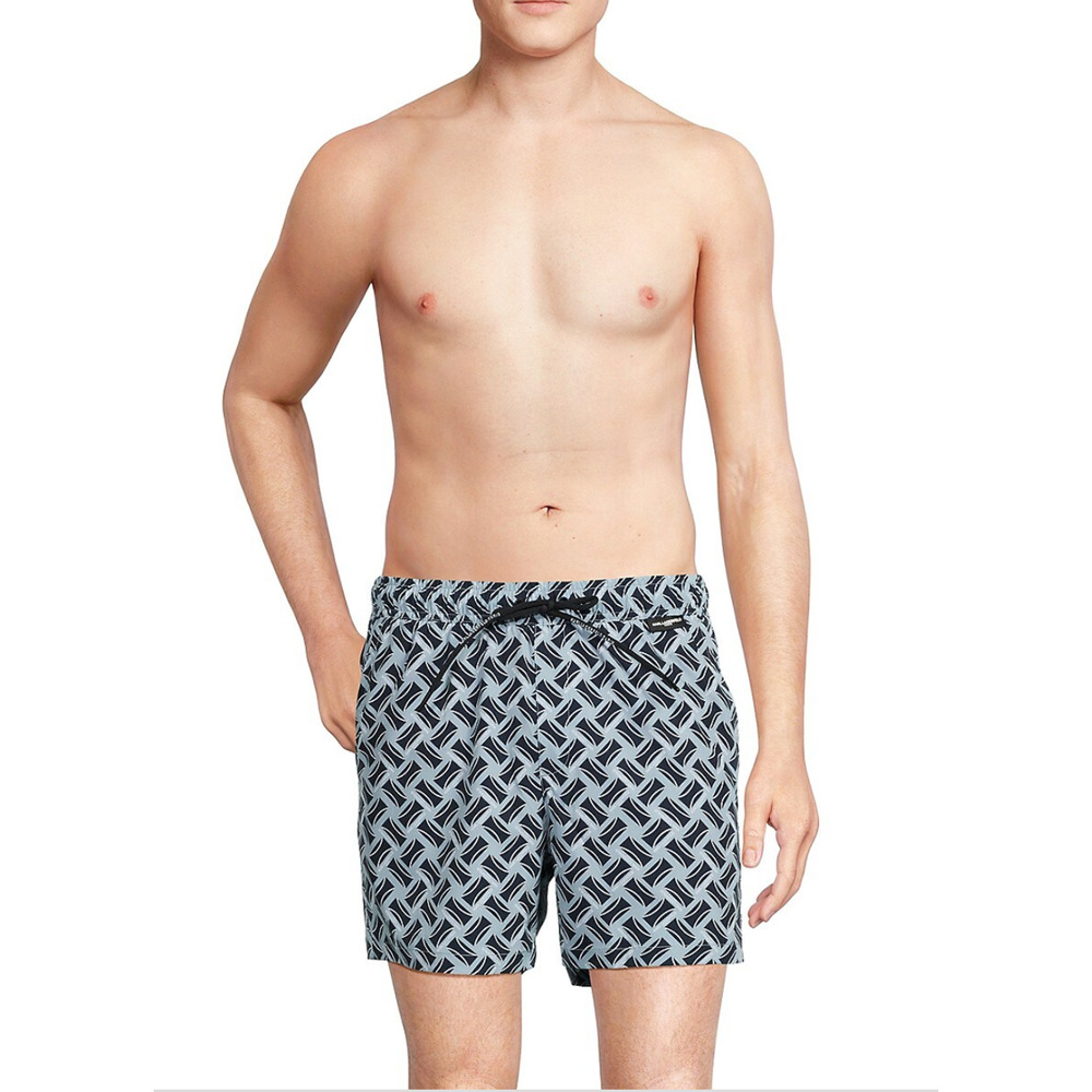 Karl Lagerfeld Men Modern Euro Printed Stretch Swim Trunks Light Blue Size XXL